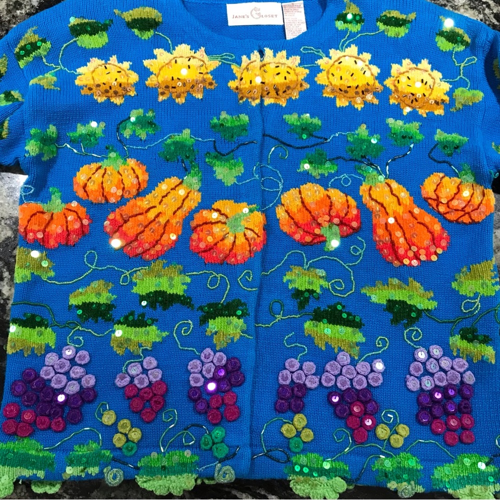 Vintage Jane's Closet Fruit Vegtable Harvest Fall Cardigan Sweater Women’s Small - Picture 2 of 12